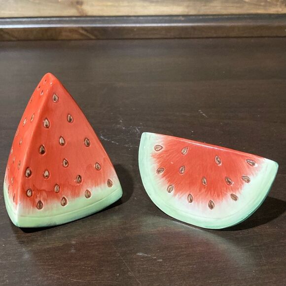 Vintage Watermelon Salt & Pepper Set Hand Painted 1996 - Picture 1 of 9